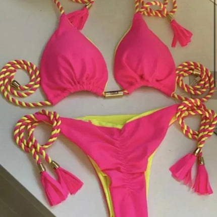 New Women Bikini Backless Rope Triangle Swimsuit Multicolor