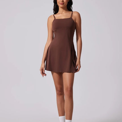 QINACTIVE Women's sports beautiful back dress Removable chest cushion cushion breathable outdoor yoga tennis skirt