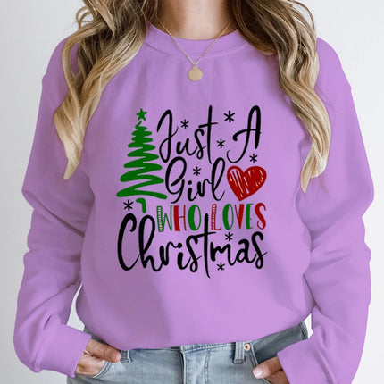 Just A Girl Who Loves Christmas Print Pullovers Women Fashion Pure Color Round Neck Hoodless Sweatshirt Autumn Winter Sweatshirt