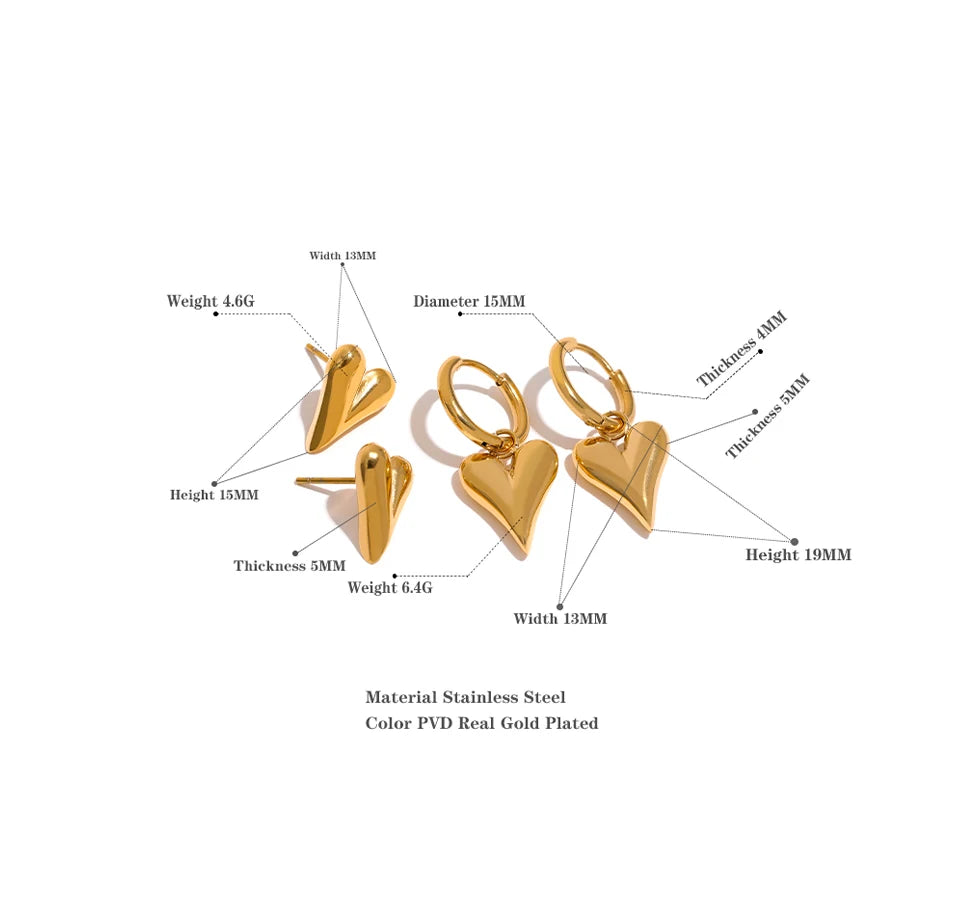 Yhpup Stainless Steel Chic Heart Huggie Hoop Earrings Charm Gold Color Tarnish Free Trendy Fashion Jewelry for Women Bijoux