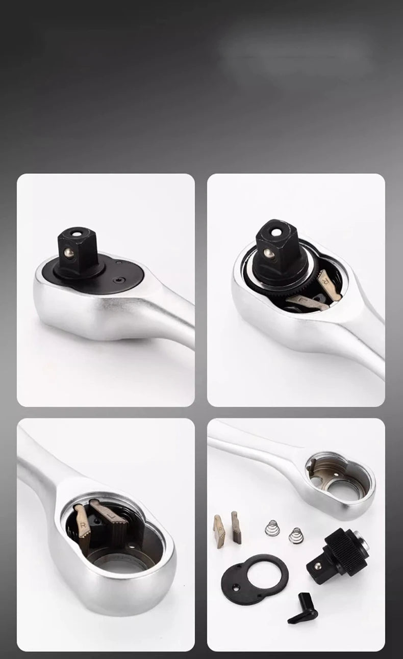 24/72 Tooth Quick Ratchet Wrench 1/2 1/4 3/8 3 Size Flying Wrenches Two-way Socket Wrench Repair Tools for for Vehicle Bicycle