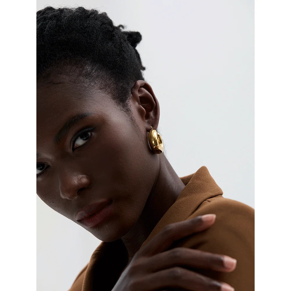 Yhpup High Quality Stainless Steel Round Geometric Chunky Hoops Earrings for Women Charm Metal Simple Fashion Jewelry Waterproof