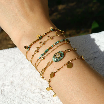 YACHAN 18K Gold PVD Plated Stainless Steel Chain Bracelets for Women Charm African Turquoise Natural Stone Trendy Jewelry Gift