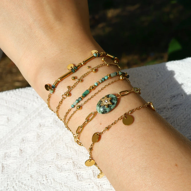 YACHAN 18K Gold PVD Plated Stainless Steel Chain Bracelets for Women Charm African Turquoise Natural Stone Trendy Jewelry Gift