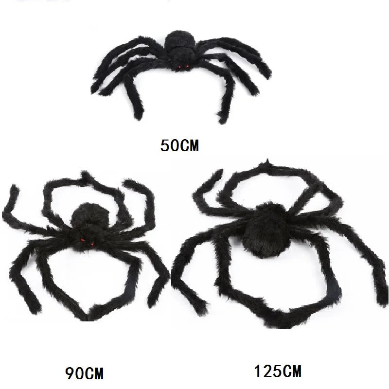 150/200cm Black Scary Giant Spider Huge Spider Web Halloween Decoration Props Haunted House Holiday Outdoor Giant Decoration