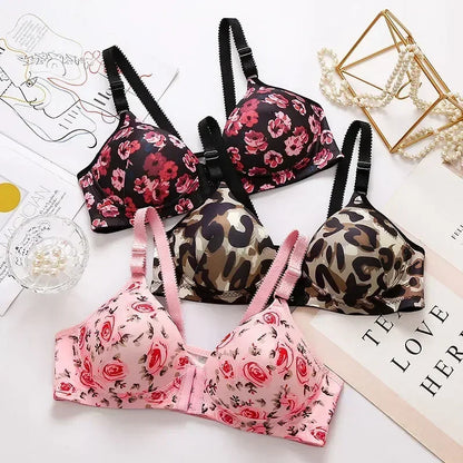 xgnvpy New front button rose print bra without underwire comfort women's push-up adjuster side breast bra cover