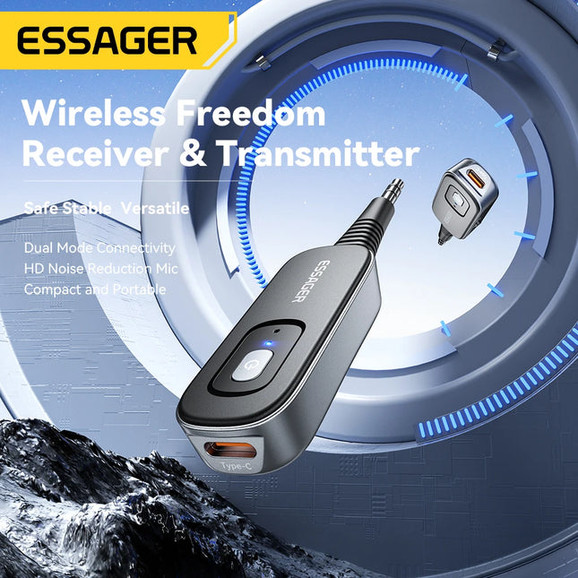 Essager 2-in-1 Bluetooth Audio Receiver Transmitter Wireless Bluetooth 5.1 3.5mm AUX Audio Adapter Stereo for Earphones TV Car