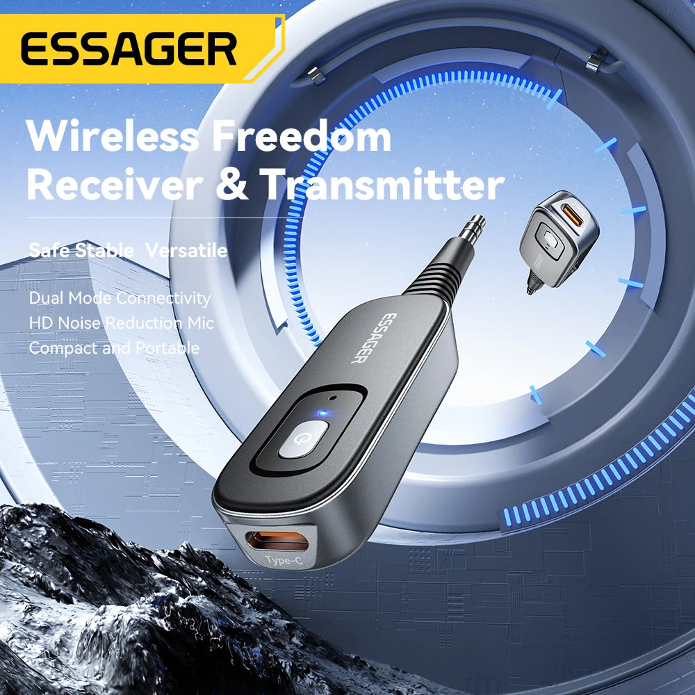 Essager 2-in-1 Bluetooth Audio Receiver Transmitter Wireless Bluetooth 5.1 3.5mm AUX Audio Adapter Stereo for Earphones TV Car