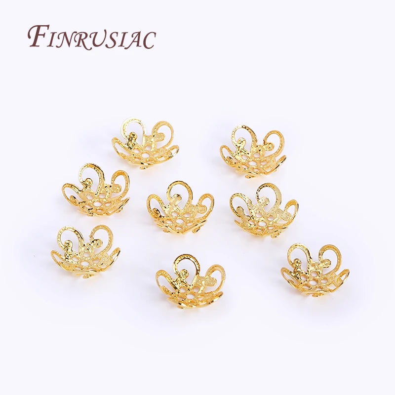 8/10MM 18K Gold Plated Brass Metal Hollow Beads Caps Flower Caps For Beads For DIY Beading Jewelry Making Supplies Wholesale