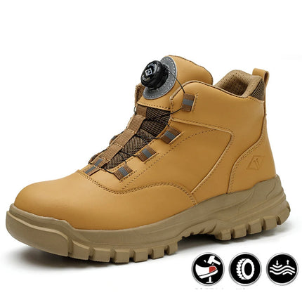 Rotating Buttons Work Boots Men Steel Toe Shoes Safety Boots Puncture-Proof Protective Shoes Waterproof Indestructible Shoes New