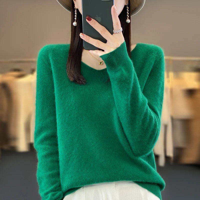 Women's Knitted Sweater 100% Beautiful Nuo Wool High Density Top Loose and Comfortable Autumn/Winter Pullover DMR D201