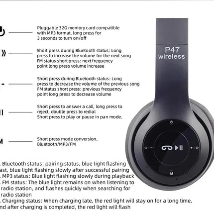 Stereo P47 Headset 5.0 Bluetooth Headset Folding Series Wireless Sports Game Headset