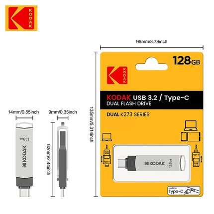 KODAK USB3.2 Type C Flash Drive 256GB 128GB 32GB Pendrive High Speed Dual Memory Stick For Smartphone Laptop