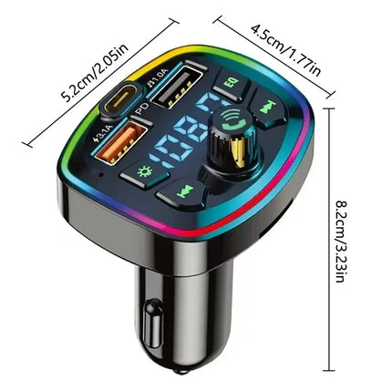 Car Charger FM Transmitter Bluetooth5.0 Hands Free True 3.1A Dual USB Port PD FastCharging MP3 Music TF Card U disk AUX Player
