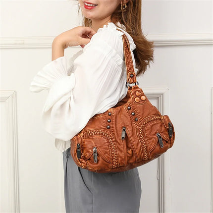 Y2k Women Shoulder Bag Vintage Punk Goth Fashion Designer Leather Tote Bag Large Capacity Rivet Motorcycle Handbag
