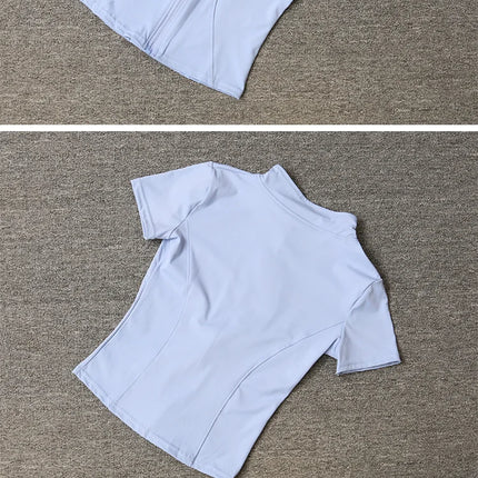 Summer High Quality Waist Slimming Training Tops Women's Quick-drying Tight Stand Collar Full Zipper Short Sleeves Yoga shirts
