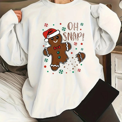 Cute Gingerbread Man Printed Christmas Casual Women's Hoodie Suitable For Autumn And Winter Long Sleeved Comfortable O-neck Top