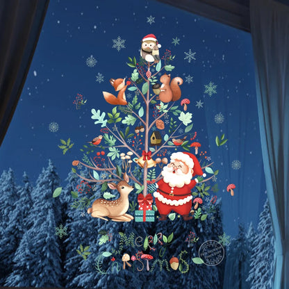 2024 Christmas Window Stickers Santa Claus Xmas Tree Cartoon Glass Decal Merry Christmas New Year Holiday Decorations for Home