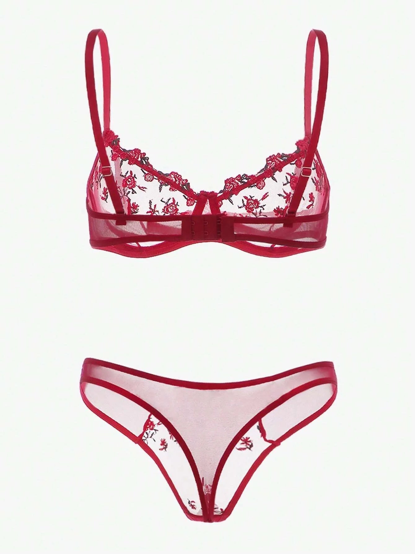 Women Floral Embroidory Underwear Set Sexy Lace Erotic Lingerie Female Bra And Brief Transparent Sensual Push Up Panty Patchwork