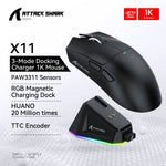 Attack Shark X11 Wireless Mouse,Tri-Mode Connection, PixArt PAW3311, Touch Magnetic Charging Base, Macro Gaming Mouse