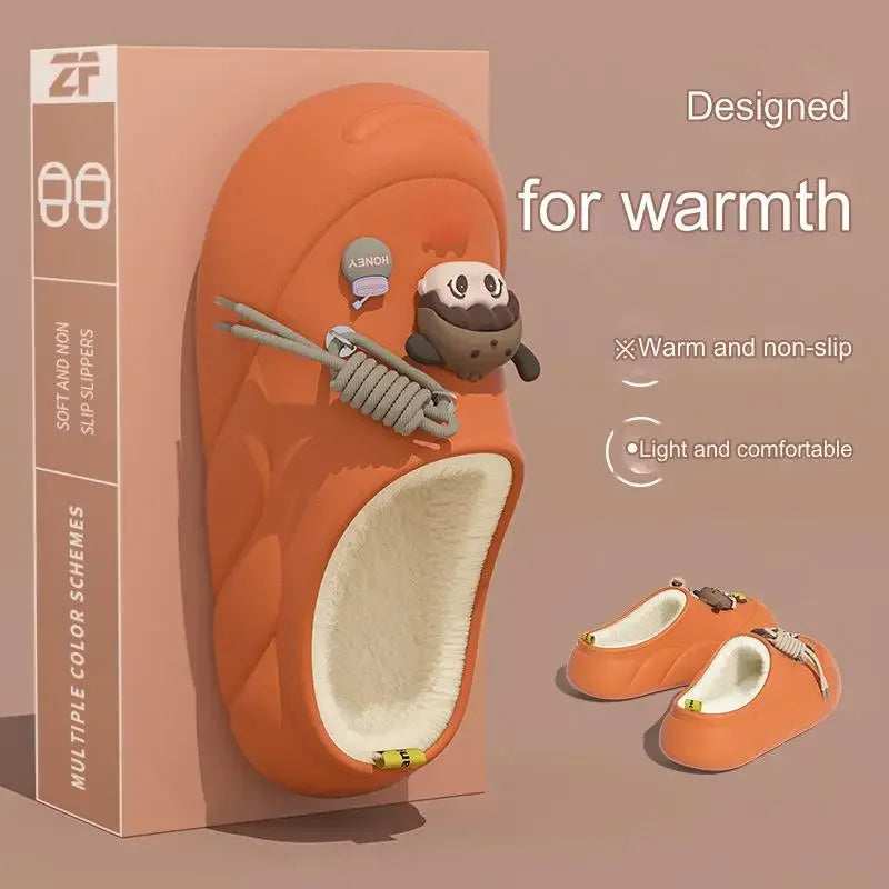 Winter Cute Cloud Cotton Slippers Women Cartoon Characters Indoor Home and Outdoor Garden  Casual Toe Wrap Non Slip Heel Shoes