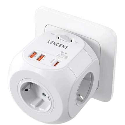 LENCENT Wall Socket Extender with 3 AC Outlets 3 USB Ports And1 Type C 7-in-1 EU Plug Charger On/Off Switch for Home