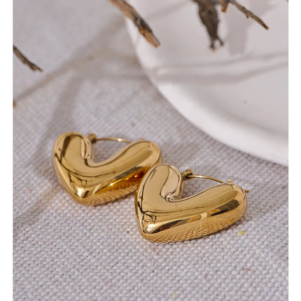 Yhpup Fat Fashion Stainless Steel Heart Chunky Hoop Earrings Charm Metal Texture Rust Proof Versatile Jewelry серьги тренд