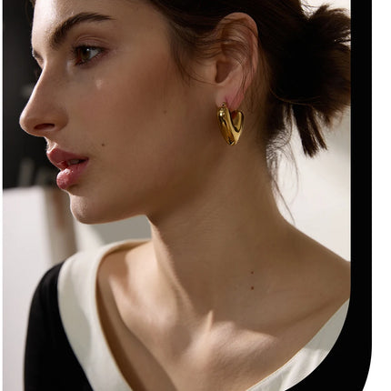 Yhpup Fat Fashion Stainless Steel Heart Chunky Hoop Earrings Charm Metal Texture Rust Proof Versatile Jewelry серьги тренд