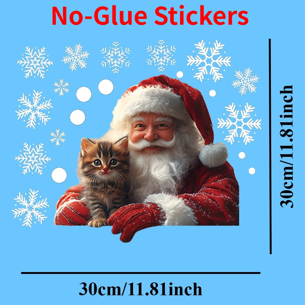 1PC Santa Claus and Snowflake Window Glass Stickers Decoration Static Cling No Residue for Bedroom Living Room Christmas Decor