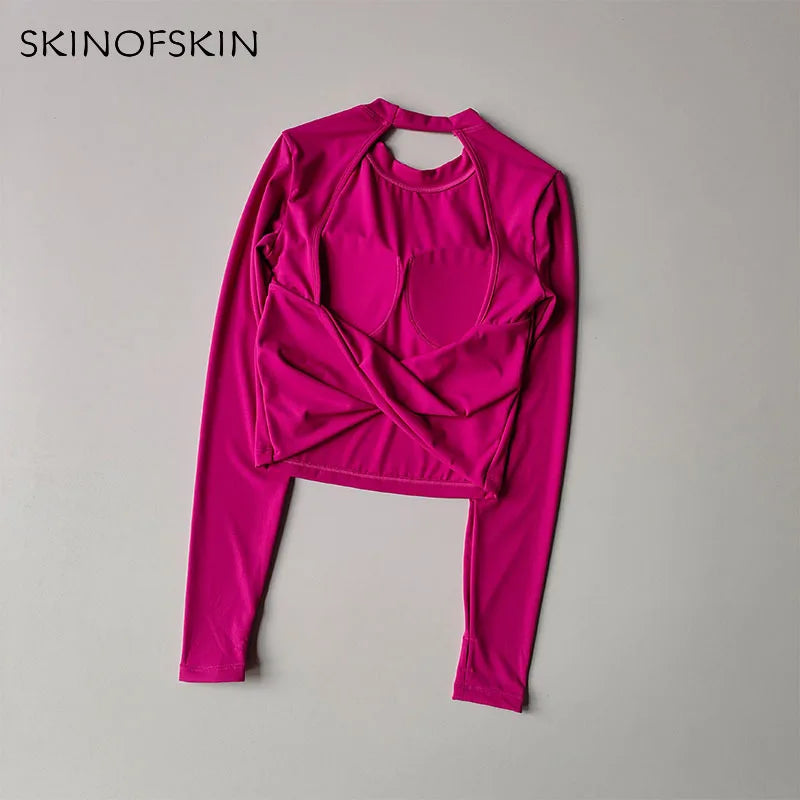 Sexy Back Sports Top for Women Autumn and Winter New Style Big Backless Yoga Suit Spicy Girl Long Sleeved Fitness T-shirt