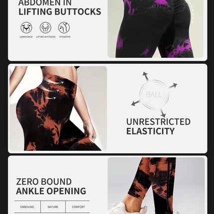 New Tie Dyed Fragmented Flower Yoga Leggings High Waist Tight Fit Lifting Hip Fitness Leggings Running Sports Pants