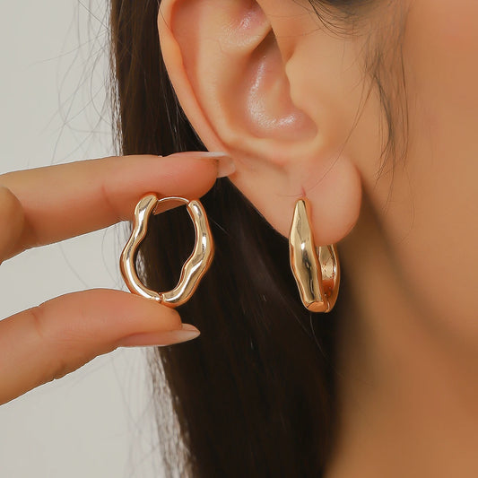 2pcsCross-border irregular geometric metal earrings niche cold wind simple temperament ring earrings earrings female