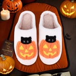 Halloween Pumpkin Cat Slippers Plush Closed Toe Slippers Flat Thermal Slippers Fuzzy Pumpkin Slippers for Outdoor Indoor Bedroom