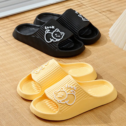 Women's Slippers Cute Kitten Summer Bathroom Non-slip Wear-resistant Cartoon Print Couple Indoor Soft Sole Comfort Home Shoes