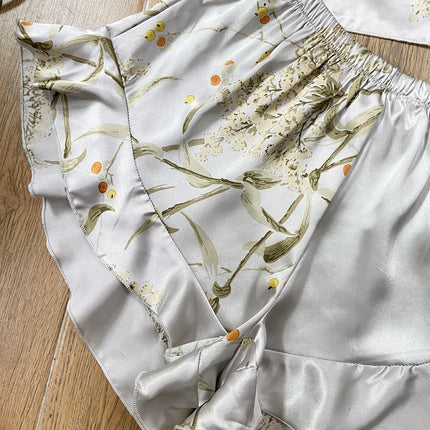 Elegant Floral Print Cami Tops   Ruffle Hem Shorts Pajama Set  Women's Sleepwear   Loungewear