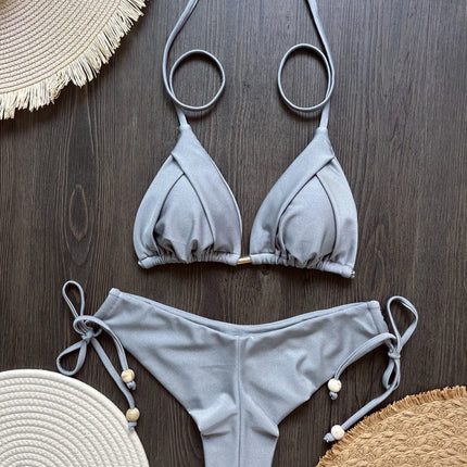 2025 New Sexy Triangle Bathing Suit for Women Brazilian Bikinis Halter Swimwear Push Up Swimsuit Metal Chain Beach Bikini Set