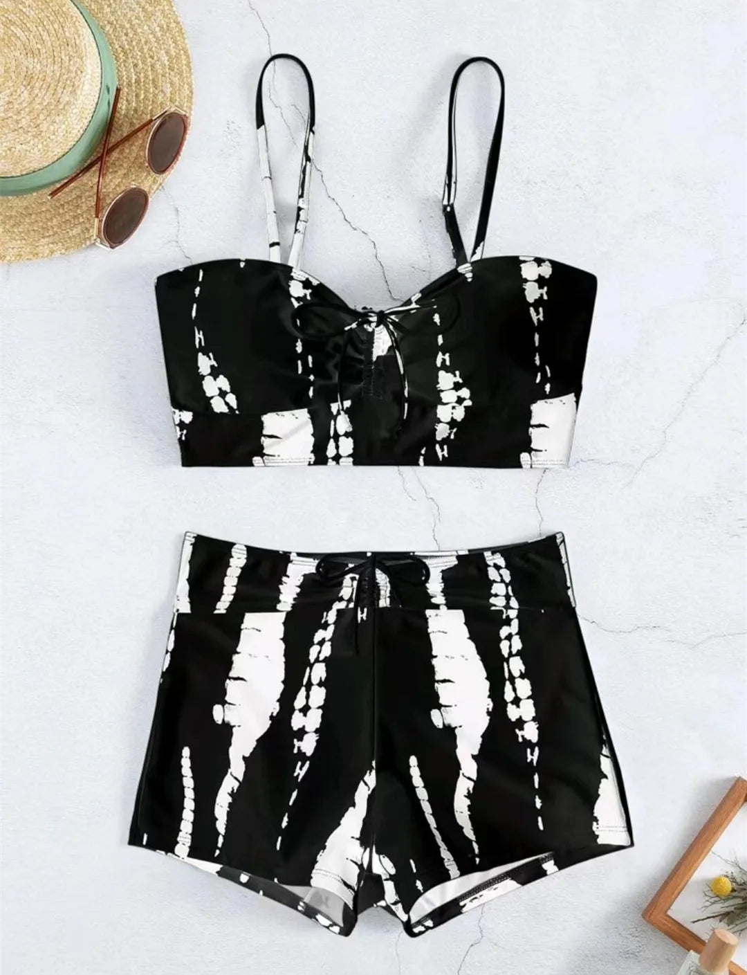 Drawstring Front Shorts Bikinis 2025 High Waist Swimsuit Women Swimwear Female Bathers Bathing Swimming Swim Suit Beachwear