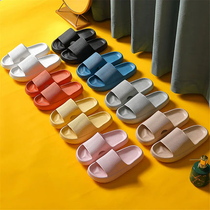 Women Bathroom Slippers Cloud Cushion Slides Summer Soft Thick Platform Home Men Indoor Non-slip Flat Flip Flops Quick Drying