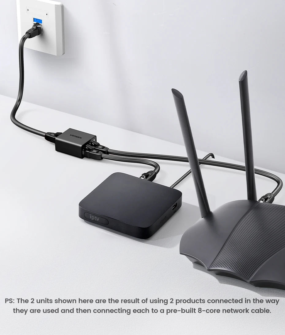 UGREEN RJ45 Splitter 1 to 2 Ethernet Adapter Internet Network Cable Extender RJ45 Connector Coupler for PC Laptop TV Box Router