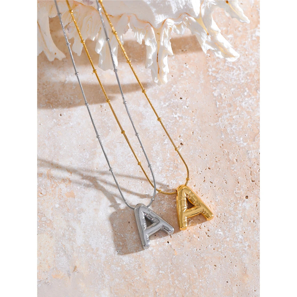 Yhpup Waterproof 26 English Letter Initial Name Pendant Necklace Stainless Steel 18K PVD Plated A to Z Charm Jewelry Wholesale