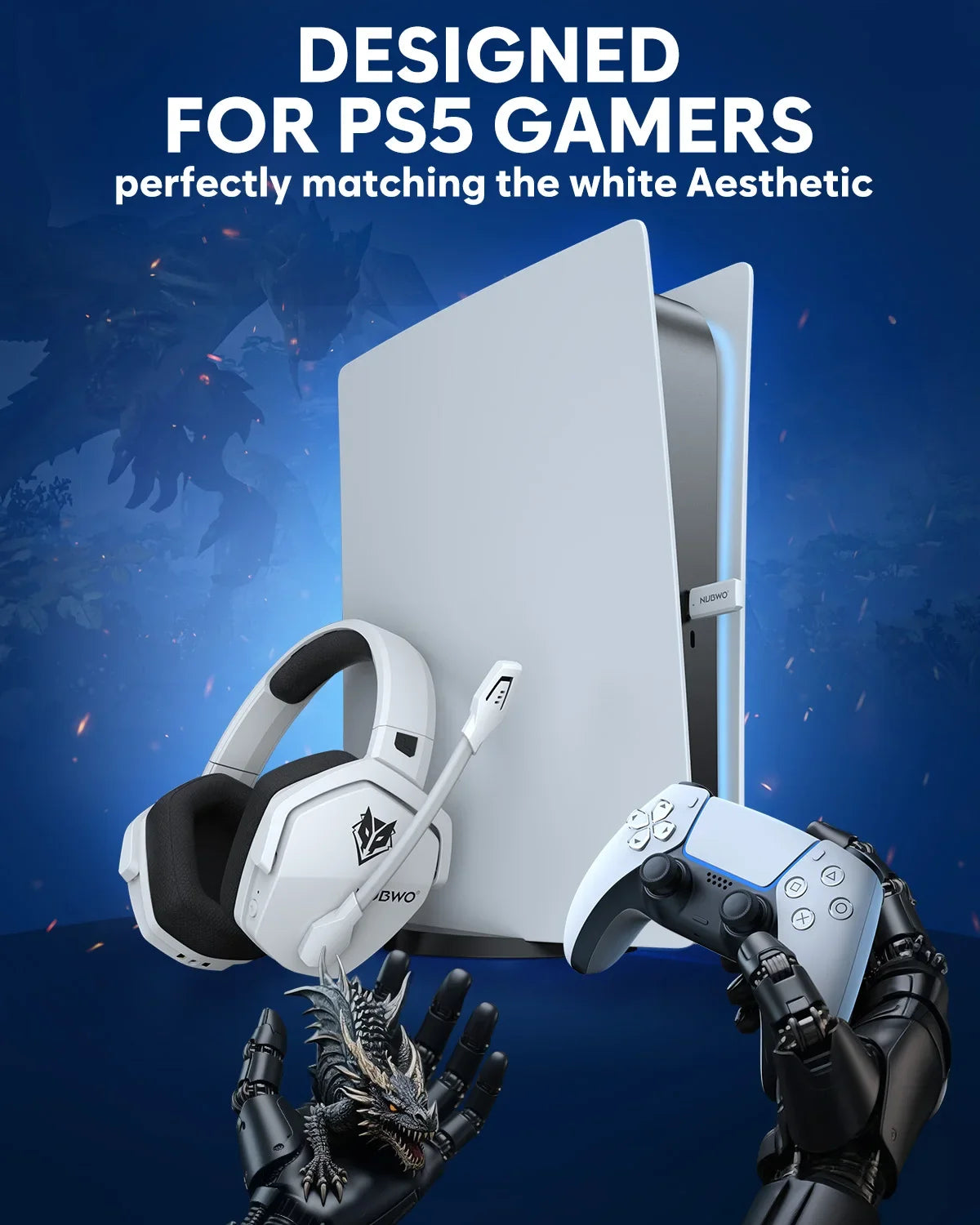 NUBWO G06 Pro Wireless Gaming Headset with Charging Station for Headset and PS5 Controller