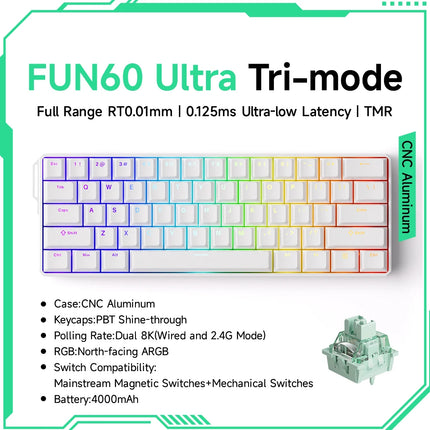 Akko MonsGeek FUN60 Mechanical Keyboard Magnetic Switch 60% Gaming Keyboards Rapid Trigger 0.01mm 8K ARGB HE/TMR Custom Keyboard