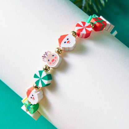 Christmas Colorful Polymer Clay Beaded Brcelets for Women Cute Cartoon Santa Claus Elk Snowflake Bracelet New Year Jewelry Gifts