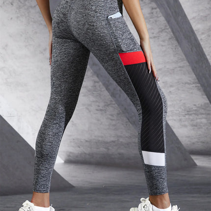 Colorblocked Mesh High Waist Yoga Pants with Side Pockets Leggings for Women Tummy Control Workout Shaping Leggings