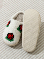 Women's Slippers Valentine's Day Rose Embroidery Fuzzy Romantic Love Comfy Flat Girl Valentine Gift Winter Home Shoes