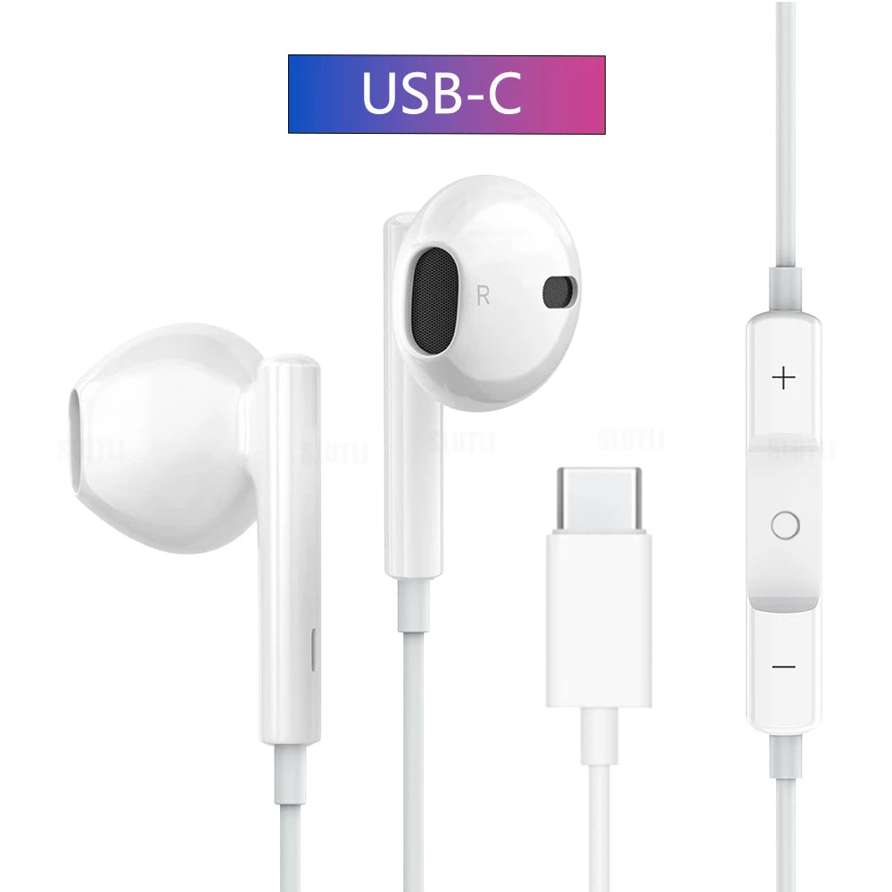 Original Wired Earphones For iPhone 15/14/13/12/11 Pro Max 7/8Plus X/XR/XS iPad In-Ear Earbud For Lightning USB C 3.5mm Earbuds