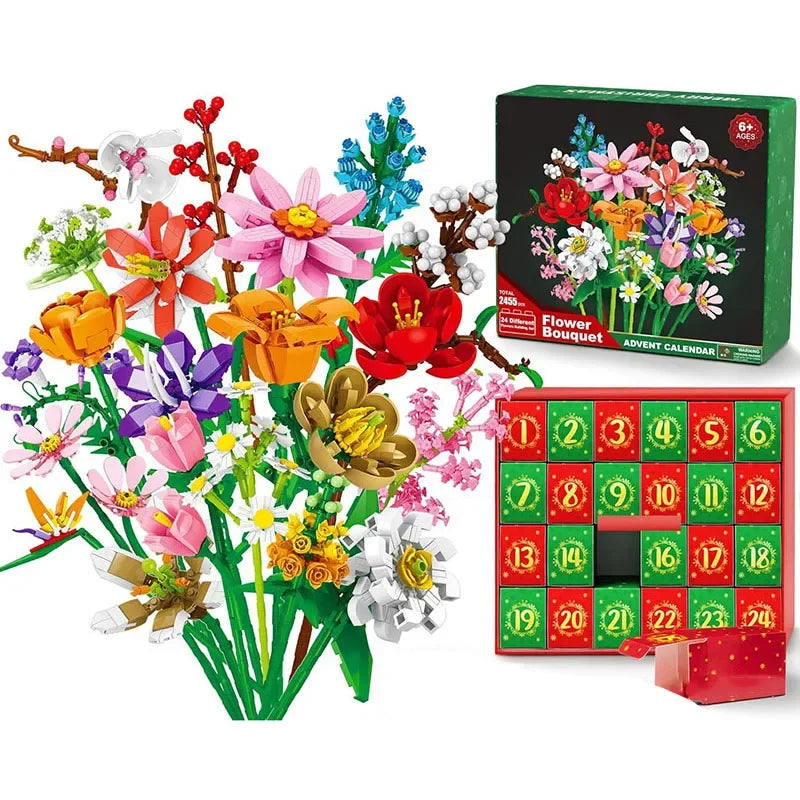 24 Days Flower Bouquet Building Blocks Christmas Advent Calendar Sunflower Countdown Advent Calendars Christmas Decoration 2025