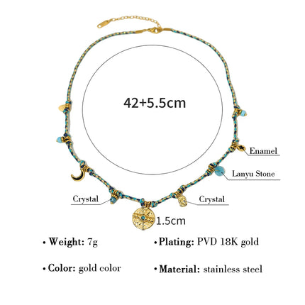 WILD & FREE Vintage Stainless Steel Charms Necklaces for Women Boho Pink Blue Rope Chains Bracelets Trendy Jewelry Sets