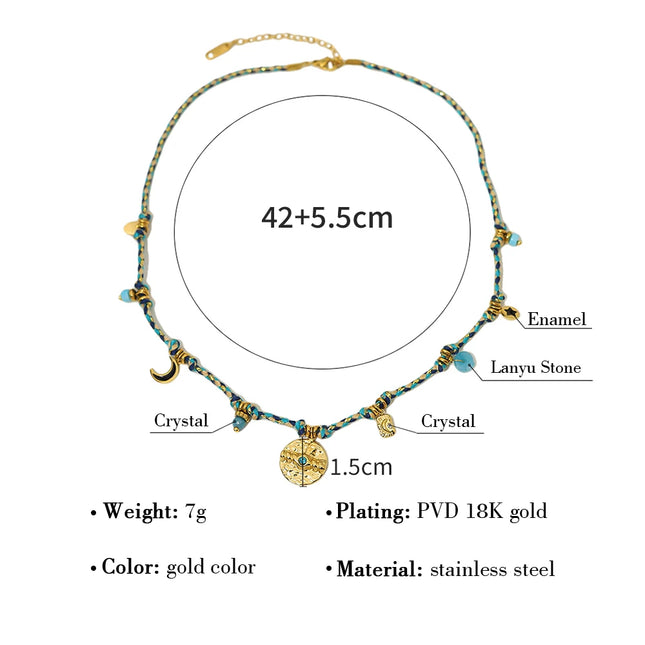 WILD & FREE Vintage Stainless Steel Charms Necklaces for Women Boho Pink Blue Rope Chains Bracelets Trendy Jewelry Sets