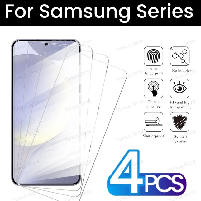 4PCS  For Samsung Galaxy S24 S23 S22 Tempered Glass S21 S20FE S24+ S23Plus Screen Protector Clear Protective Film On Samsung S24
